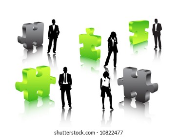 Business people in puzzle world