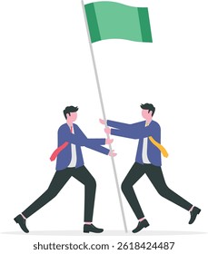 business people raise a flag together concept, goal achievement illustration

