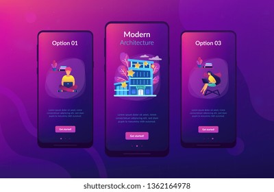 Business people with rating stars for design hotel architecture and interior. Design hotel, modern architecture, unique interior decoration concept. Mobile UI UX GUI template, app interface wireframe