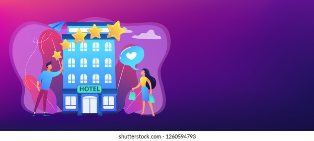 Business People With Rating Stars Like The Stylish Boutique Hotel. Boutique Hotel, Ultra-personalized Service, High-end Residential Concept. Header Or Footer Banner Template With Copy Space.