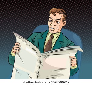 Business people reading newspapers.
Pop art vector illustration drawing. Comic book work style.