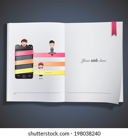 Business people with realistic phone printed on book