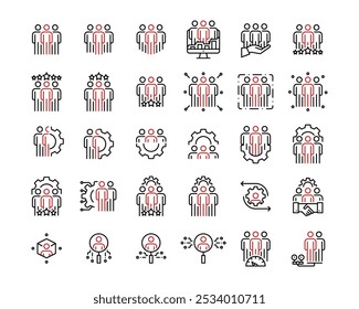 Business people red line icon,operations, benchmarking, teamwork