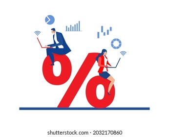 Business people research market and discount percent vector illustrator.