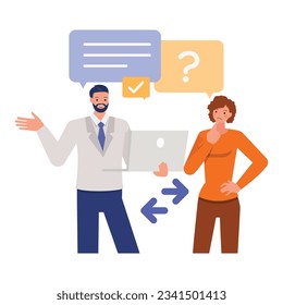 Business people response and discuss illustration concept.  Office man and woman character vector design. 