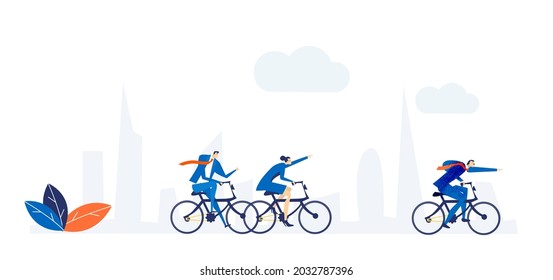 Business people riding bikes in the city. Winner and achievement concept 