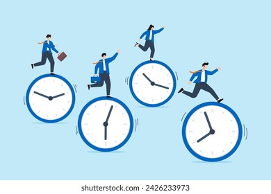 Business people riding clock to complete work assignment