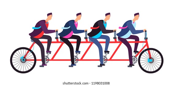 Business People Riding On Tandem Bicycle. Team Coordination. Successful Business Teamwork And Leadership Vector Concept. Illustration Of Teamwork Bicycle Tandem Transportation To Goal