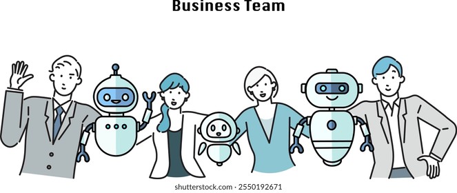 Gente de negocios y robots equipo de iconos vectoriales ilustración 
