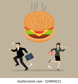 Business people run away from hamburger crisis. Business concept