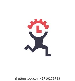 Personas de negocios Ejecutar Persiguiendo tiempo Concepto de fecha límite Reloj de velocidad rápida Símbolo Diseño de logotipo Vector