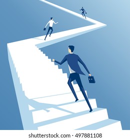 Business people run up the stairs, employees climb up the stairs, business concept competition and career growth