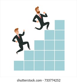 Business people run up the stairs, employees climb up the stairs, business concept competition and career growth. Business Illustration Vector Template