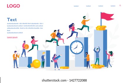 Business  people run to their goal on the column of columns, motivation, business competition, Competitive Process in Business. Achieve Goal. move up vector illustration for web, print, social media.