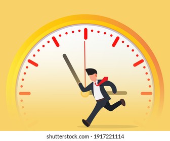 Business people running against deadline clock. describe time is money, compete, move and faster. business concept