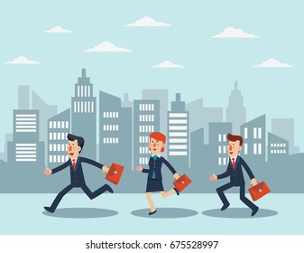 Business people running in the city street