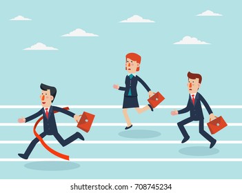 Business people running to finish line. Concept of business competition