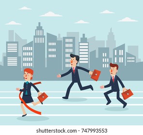Business people running to finish line. Concept of business competition
