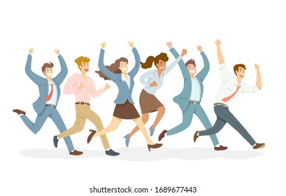 Business people running isolated on white background.