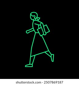 Business people running. Leader couching manager walking with team holding flag vector leadership concept,  Line Art Icon Set.