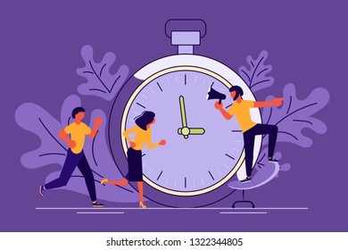 Business People Running In Office. Mess And Deadline Tasks. Workload Disasters concept. Vector illustration