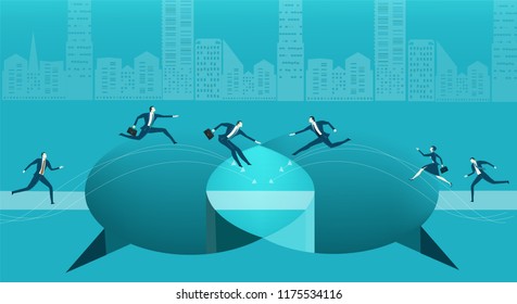 Business people running for the opportunity to get the better position in the City, career, competing and challenging for professional success. Business concept illustration
