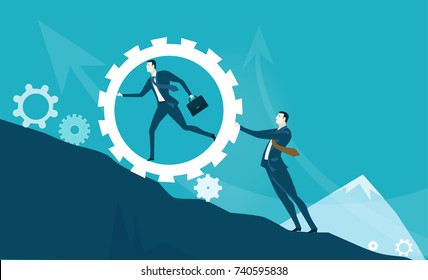 Business people running up to the top of mountain on the way towards the success. Concept illustration 