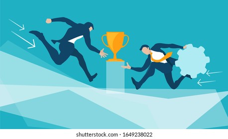 Business people running towards the golden trophy. Winning in business concept.  - Shutterstock ID 1649238022