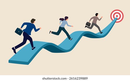 Business people running towards the success. Concept of business competition.