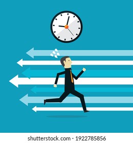 Business people rush to work against time, Vector illustration in flat style