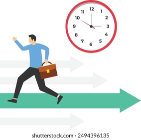 Business people rush to work against time, Vector illustration in flat style

