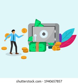 business people save money in a brankas, flat illustration vector graphic
