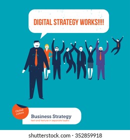 Business people saying digital strategy works. Vector illustration Eps10 file. Global colors. Text and Texture in separate layers.