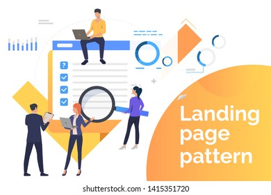 Business people searching for applicants and working. Human resources, staff, management concept. Presentation slide template. Vector illustration for topics like business, technology, recruitment