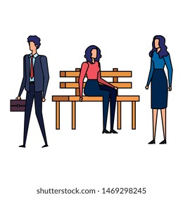 business people seated in the park chair