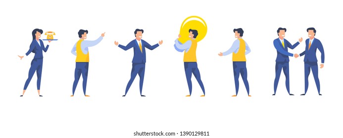 Business People Set Of Diverse Cartoon Character Isolated On White Background Vector Illustration. Simple Flat Style.