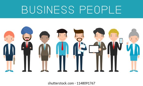 Business people, Set of diverse business people isolated on white background. Different nationalities,Cute and simple flat cartoon style Vector Illustration.
