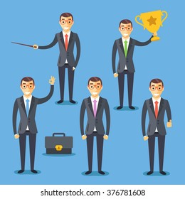 Business people set. Flat illustrations and flat design graphic for websites, web banners, web and mobile apps, infographics, printed materials. Modern vector illustration isolated on blue background