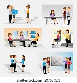 Business People Set - Isolated On Gray Background - Vector Illustration, Graphic Design Editable For Your Design. Team Working In Office