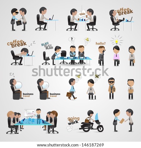 Business People Set - Isolated On Gray Background - Vector Illustration, Graphic Design Editable For Your Design. Team Working In Office.  