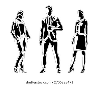Empresários, conjunto de ilustrações isoladas de vetores. Homem de negócios de design plano e mulheres de negócios