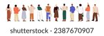 Business people set, rear back view. Professional men and women from behind, backside. Office workers, employees, managers standing, backview. Flat vector illustrations isolated on white background
