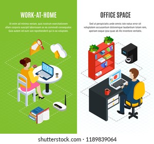 Business people set of two isometric vertical banners with editable text and compositions of office images vector illustration