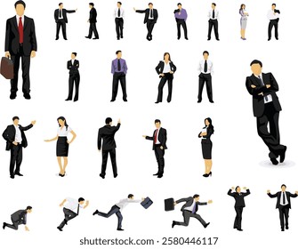 business people set business people in various poses and poses