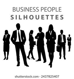 Business people, set of vector silhouettes Businessman, Businesswoman, Male, Female, Man, Woman in flat design