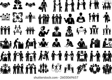 Business people, set of vector silhouettes Isolated silhouettes with large group of people Business people, set of vector silhouettes