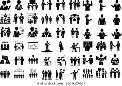 Business people, set of vector silhouettes Isolated silhouettes with large group of people Business people, set of vector silhouettes