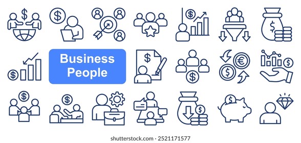 Business People set of web icons in line style. Teamwork in business management icons for web and mobile app. Business meeting, handshake, agreement, human resources, office management, workplace team