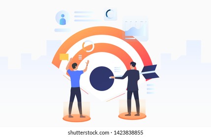 Business people setting company target. Planning, management, strategy concept. Vector illustration can be used for topics like business, finance, targeting