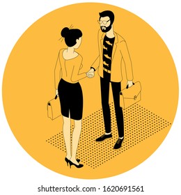 Business people shake hands after negotiation, came to agreement and completed the deal with a handshake. Flat design vector concept for web site and application design and presentation.